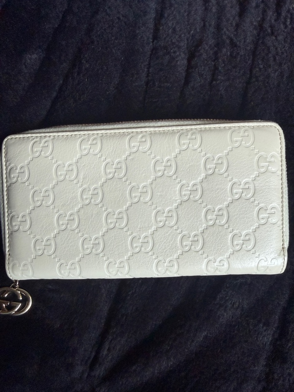 Gucci White Embossed GG Zip-Around Wallet